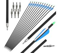 surwolf 30" Flechas de Carbono para Tiro con Arco, 500 Spine Flechas de Caza con Puntas extraíbles de 100 gr, para Arco Compuesto y Arco recurvo, 12/24 pcs (12, Azul)