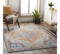 Surya Livabliss Jijel - Alfombra Vintage para Sala de Estar, Comedor, Cocina, Cocina, Tradicional, Multicolor, fácil de Limpiar, Alfombra Grande Bohemia, Azul Marino, Naranja, Fucsia