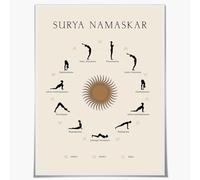 Surya Namaskar Yoga Chart: 7 Chakra Alignment Poster for Spiritual Wall Art, Boho Style Canvas Print for Meditation Space and Gym(Unframed,16x24inch(40x60cm))