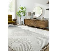 Surya Setif - Alfombra geométrica Scandi para Sala de Estar, Comedor, Cocina, Neutral, Azteca, Abstracta, Estilo Bohemio, fácil Cuidado, Alfombra Grande de 160 x 213 cm, Gris Claro, Crema