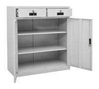 Susany Armario Archivador de Oficina Armario Metalico Cuenta con 2 estantes Ajustables,2 cajones con 3 Secciones,Armario de Oficina Mueble Archivador Mueble de Oficina,Acero Gris Claro 90x40x102 cm