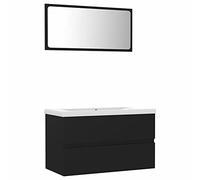 Susany Conjunto de Muebles de Baño con Armario para Lavabo,Lavabo Incorporado,Espejo Juego de Muebles de Baño Aglomerado Negro 80 x 38,5 x 45 cm