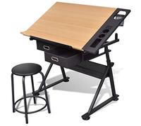 Susany Mesa de dibujo, mesa de dibujo de altura ajustable, mesa de dibujo de mesa inclinable de dos cajones, mesas de dibujo, mesa de dibujo de artista, escritorio de arte para obras de arte, diseño gráfico, con taburete