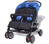 Susany Plegable Silla gemelar para Gemelos y Hermanos Carrito Gemelar Silla de Paseo Cochecito de Bebé Capacidad de Peso Azul y Negro 93 x 68 x 103 cm