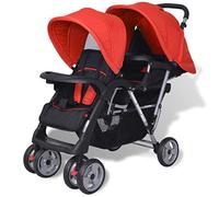 Susany Plegable Silla gemelar para Gemelos y Hermanos Carrito Gemelar Silla de Paseo Cochecito de Bebé Capacidad de Peso 15kg Cada Acero y Tela Oxford Rojo y Negro 118x41x108cm