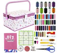 SusggO 140 piezas Costurero Grande Completo Guia Basica Puntadas. Costurero Madera forrado Tela Accesorios Kit de Costura para Adultos Costureros Reglas de Costura Patchwork (Rosa)