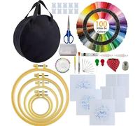 SusggO 207 Piezas KIT DE BORDADO PARA PRINCIPIANTES Y EXPERTOS con VIDEOTUTORIAL BASTIDORES PATRONES-Bordado ropa-5 Bastidor para Bordar-Telas Algodon,100 Hilos-35 Agujas Bolso-Bordado Punto de Cruz