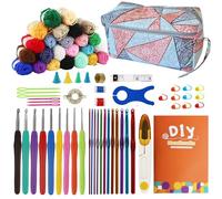 SusggO 74 Piezas Kit Crochet Kit Principiantes Completo Crochet Set Amigurumi - 24 Ovillos Algodon de Leche Accesorios Agujas Crochet Manual y Bolso - Kit Ganchillo Completo - Crochet Kit DIY