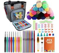SusggO 82 Piezas Kit Crochet Principiantes Completo Crochet Set Amigurumi - 20 Ovillos Algodon de Leche Accesorios Agujas Crochet Manual y Bolso - Kit Ganchillo Completo - Crochet Kit DIY