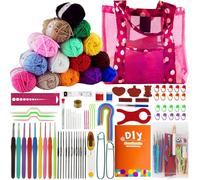 SusggO 95 Piezas Kit Crochet Principiantes Completo Crochet Set Amigurumi - 15 Ovillos Algodon de Leche Accesorios Agujas Crochet Manual y Bolso - Kit Ganchillo Completo - Crochet Kit DIY