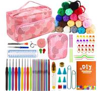 SusggO 96 Piezas Kit Crochet Principiantes Completo Crochet Set Amigurumi - 20 Ovillos Algodon de Leche Accesorios, Agujas Crochet, Manual, Estuche y Bolso - Kit Ganchillo Completo - Crochet Kit DIY