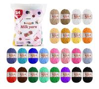 SusggO Pack 24 Ovillos Lanas para Crochet Ganchillo Algodon de Leche Lanas para Tejer Punto a mano DIY Madejas Hilo para Tejer Ovillo Lana 25gr ±50m Colores surtidos