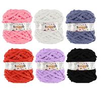 SusggO Pack 6 Ovillo Lana Gruesa CHENILLA Crochet Ovillos 100gr 50m Lana Amigurumi Las para Crochet Ganchillo Lanas para Tejer Punto a mano Madejas Chenilla (Rosa Malva Naranja Gris Blanco Negro)