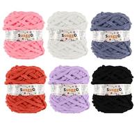 SusggO Pack 6 Ovillos CHENILLA Crochet Ovillo Lana Grueso 100gr 50m Lana Amigurumi Crochet Ganchillo Lanas para Tejer Punto a mano Madejas Chenilla (Rosa Malva Naranja Gris Blanco Negro)