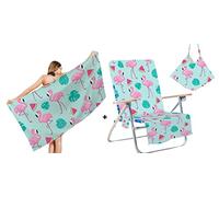 SusggO Pack: Toalla Playa Grande Antiarena 160x90cm 400gsm + Funda Silla 150x73cm 240gsm - Microfibra Secado Rápido Absorbente Plegable (Flamencos)