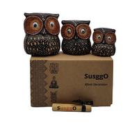 SusggO Set 3 Buhos de Madera Tallados a Mano Figuras Decorativas Artesanales Home Decoration Decoracion Buho de la Suerte Decoracion Habitacion Decoracion Hogar (Marron Puntos Mod 5)