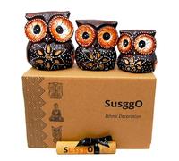SusggO Set 3 Buhos de Madera Tallados a Mano Figuras Decorativas Artesanales Home Decoration Decoracion Buho de la Suerte Decoracion Habitacion Decoracion Hogar (Marron Chocolate Flor MCF)