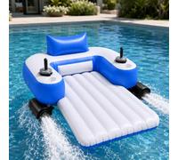 Sushangmao Flotadores Motorizados de Piscina para Adultos, Tumbona Inflable Recargable con Batería de 5200mAh, Control por Joystick de 360°, Hélice Simple o Doble, Respaldo, Portavasos B