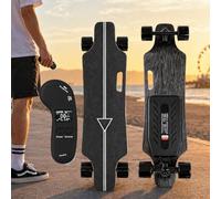 Sushangmao Longboard Eléctrico, Skateboard Eléctrico - Plataforma De 7 Capas De Arce con Absorción De Golpes, Velocidad Máxima hasta 25/50 Km/H, Mando LED con Control De 4 Velocidades Dual-Drive-30km