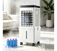 Sushangmao Ventilador Climatizador Evaporativo, Enfriador de Aire Portátil 75W con Depósito de Agua Extraíble de 15 L, 4 Acumuladores de Frío, Mando a Distancia, 3 Velocidades, Oscilación 90°