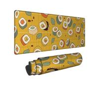 Sushi - Alfombrilla de mouse grande, diseño de hojas japonesas juguetonas y nueces N/A de goma amarilla antideslizante para escritorio, tapete largo estético, accesorios para oficina, hogar