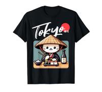 Sushi Cat Kawaii Cosas japonesas para Amantes de los Gatos Anime Tokio Camiseta gráfica económica, Hombre, Negro, M