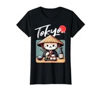 Sushi Cat Kawaii Cosas japonesas para Amantes de los Gatos Anime Tokio Camiseta gráfica económica, Mujer, Negro, XL