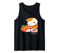 Sushi Cat Salmón Nigiri Kawaii Arte de Comida Japonesa Camiseta sin Mangas