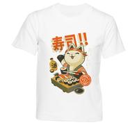Sushi Chef Cat - Funny Restaurant Kitty Camiseta Blanca Niños Niños Niñas Mangas Cortas Cuello Redondo T-Shirt White Kids