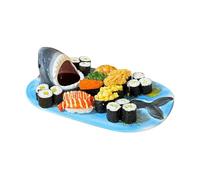 Sushi de tiburón de cerámica - Decoración de platos de vajilla de 34 cm | de tiburón resistente a altas temperaturas de 1300 g con compartimento para salsa para albóndigas, bocadillos, frutas, f
