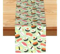 Sushi en Verde Impreso,Camino de Mesa de Lino sintético para el hogar, Fiestas, comedores, 33 x 183 cm