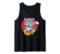 Sushi Gato Comiendo Nigiri Kawaii Arte Japonés Amante de la Comida Camiseta sin Mangas