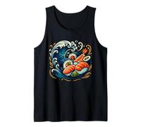 Sushi japonés Ola dinámica océano Comida Arte diseño Icono Conjunto Camiseta sin Mangas