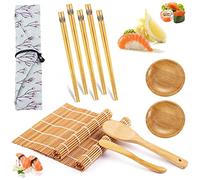 Sushi Kit, NaturalEstera Sushi de Bambú 2 Rollos, Palillos 5 Pares, Coctelera Arroz, Cuchara Arroz, Plato Especias