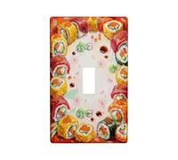 Sushi Kitchen - Placa de cubierta de interruptor de luz, diseño de flores asiáticas modernas Wasabi verano rojo de plástico tamaño estándar, placa decorativa para nuevo apartamento, hogar, dormitorio