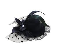 SUSHUN Nuevo Estilo Mujeres Arco Pinzas para el Cabello Encaje Pluma Mini Sombrero de Copa Elegante Tocado Fiesta Negro