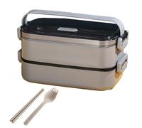 susiodeu Fiambrera portátil de acero inoxidable para adultos, apilable, de 2 capas, con palillos y tenedores, a prueba fugas para niños, gris, doble capa