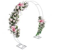 Susire Arco de Boda Redondo Grande Jardín: 220x200 cm Arco para Globos Estructura Doble Circular Resistente Base Metal Blanco Accesorios de Fotografía Kit Soporte Telón Fondo Flores Enrejados plantas