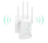 Susmnan Repetidor WiFi Largo Alcance, Amplificador Señal WiFi 2.4 GHz con 4 Antenas, Extender con Puerto Ethernet 300 Mbps, Compatible con Todos los Routers, Botón Repetidor/Router/Ap