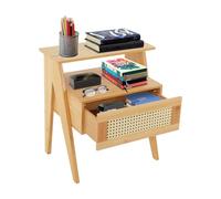 Susoso Mesita de noche, cama auxiliar, cajón, mesita de noche trapezoidal, con patas elevadas, distancia entre niveles, 12 cm, para marcos de fotos, 43 x 31 x 50 cm, color madera