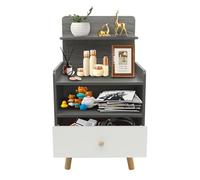 Susoso Mesita de noche, mesa auxiliar, cajón con mango redondo, fácil de montar, capacidad de carga total de más de 15 kg, para periódicos, 40 x 34 x 70 cm, gris