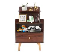 Susoso Mesita de noche, mesa auxiliar, cajón, mesita de noche con mango redondo, capacidad de carga total de más de 15 kg, para libros, 40 x 34 x 70 cm, color nogal