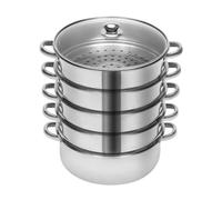 Susoso Vaporera de 26 cm, 5 capas, acero inoxidable, función de mantenimiento del calor, con tapa de cristal, para todo tipo de cocinas, color plateado