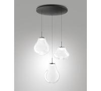 Suspensión Deva Ø500 mm, LED 42 W, 4530 lm, temperatura 2700 K-4000 K, regulable, estructura metálica y cristal borosilicato transparente.