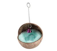 Sustainable Coconut Husk Bird Resting Spot | Secure & Warm Breeding Bed for Parrots/Finches/Lovebirds | Cage Hanging Shelter with Mat & Bell | Distinctive Pet House Decoration