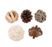 Sustainable Wooden Pet Toy Set | 5 - Piece Hamster/Small Creature/Tiny Animal Chew Toys | Safe Untreated Wooden Balls with Bells & Pine Cone | Small Animal Exercise & Teeth