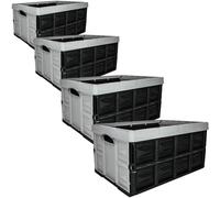 SUSTANIA Cajas plegables profesionales estables, juego de 4 unidades, 54 x 37 x 28 cm, 45 L, plegables, apilables, color arena y negro, robustas cajas de transporte con asas