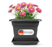 SUSTANIA Juego de 1 maceta grande con platillo de 28 x 28 cm, rectangular, 16 litros, para exterior, para tomates, macetero, macetero, macetero, fabricado en Alemania, color antracita