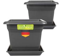 SUSTANIA Macetero rectangular de 28 x 28 cm, color antracita, juego de 2 unidades - Maceta robusta grande, maceta ideal para plantas de tomate, macetas rectangulares de plástico para jardín y balcón
