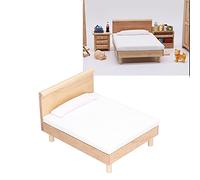 SustVita Cama clásica en Miniatura para casa de muñecas con Juego de Cama Completo para Dormitorio de muñecas, Accesorio de decoración para casa de muñecas a Escala 1:12 en Roble